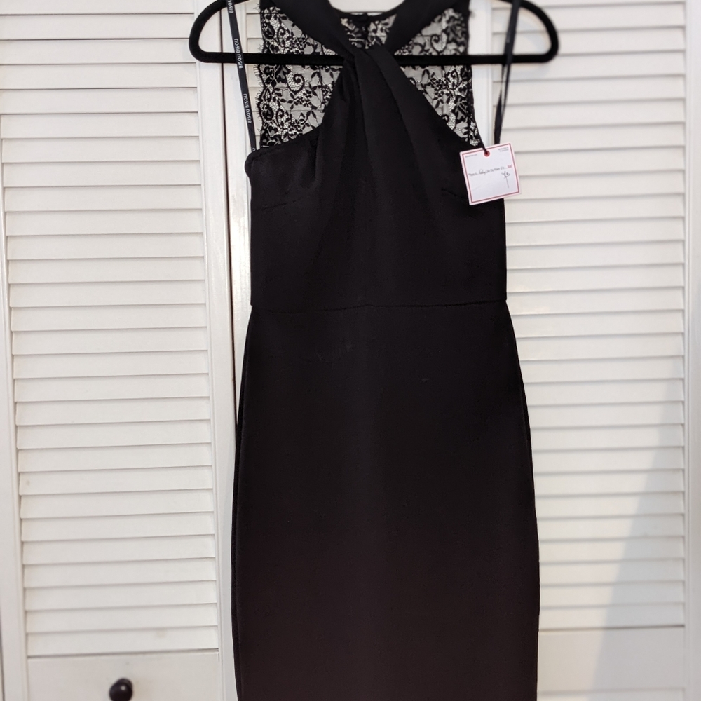 Bisou Bisou little black cocktail dress NWT lace sexy gold zipper wedding party